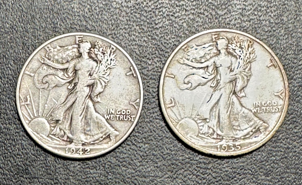 Two Walking Liberty Half Dollars - Circulated - $1 Constitutional 90% Silver