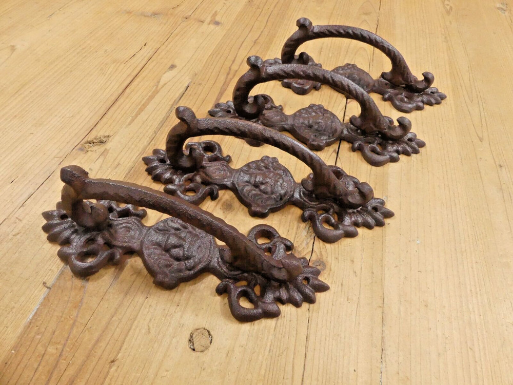 4 Handles Large Barn Door Decroative Drawer Pulls Rustic Ornate Old Style 8 1/2"