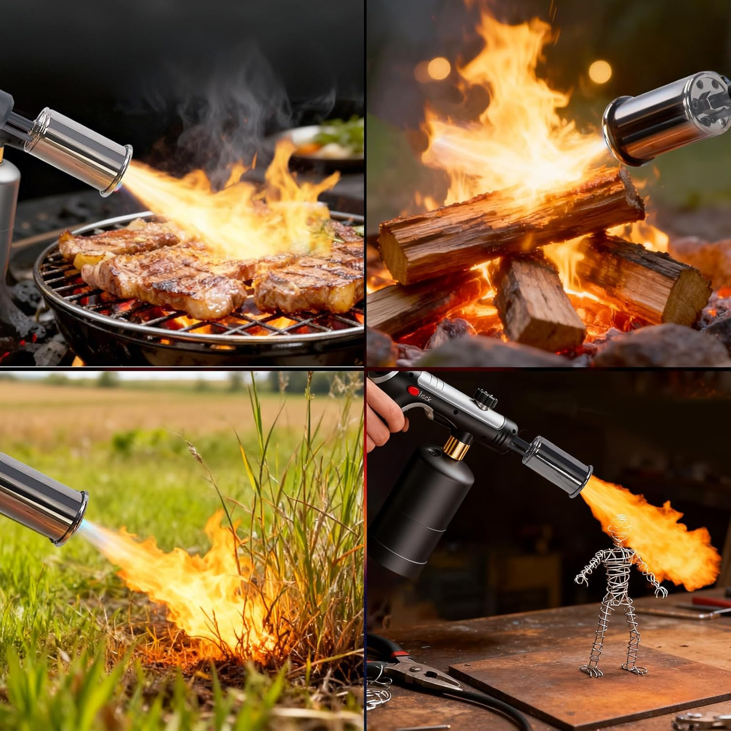 Powerful Propane Torch，Flame Thrower Gun with One-Touch Max Fire, Kitchen Cookin