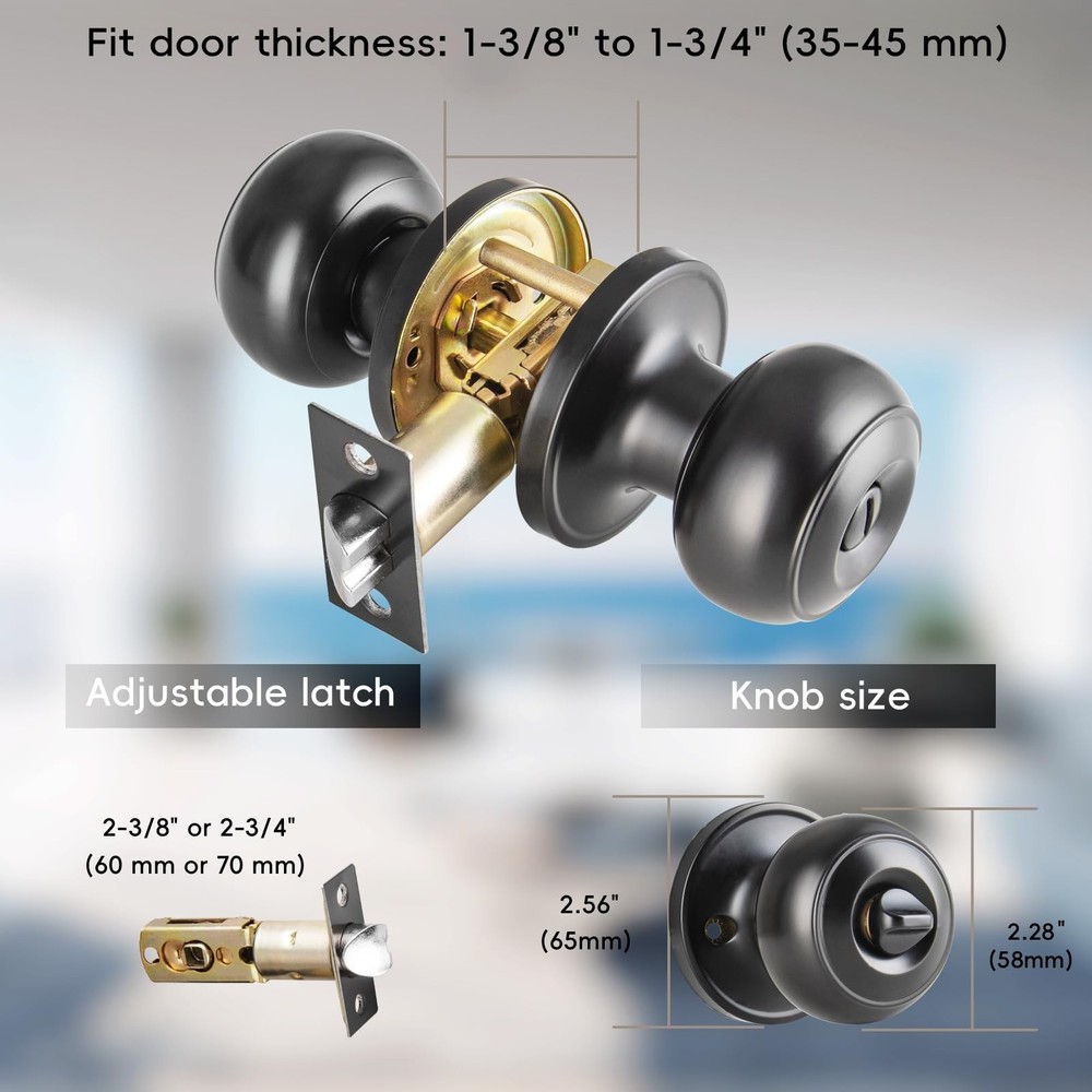 8 Pack Black Door Knobs Interior Keyless, Door Knobs for Bathroom & Bedroom, ...