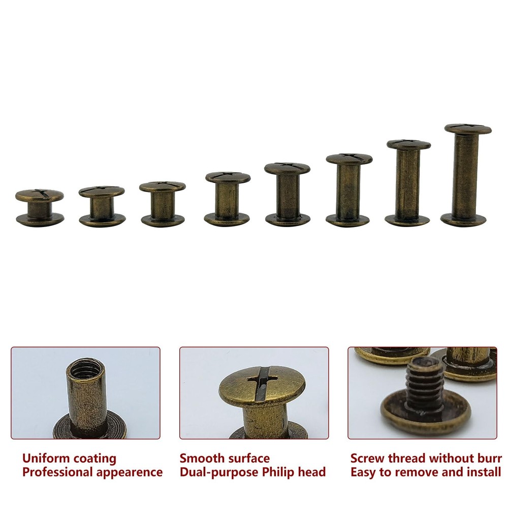 110 Sets Bronze Chicago Screws Assorted Kit 8 Sizes Round Flat Head Rivets