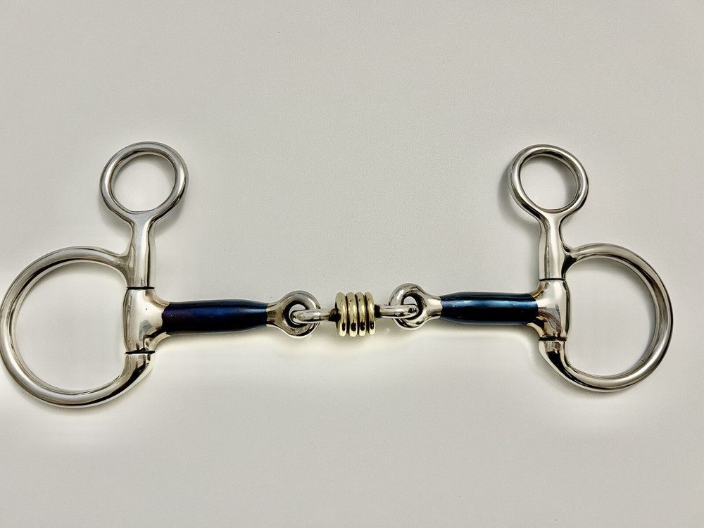 Hanging Cheek Snaffle Blue Sweet Iron / Brass Roller links *SAME DAY DISPATCH*