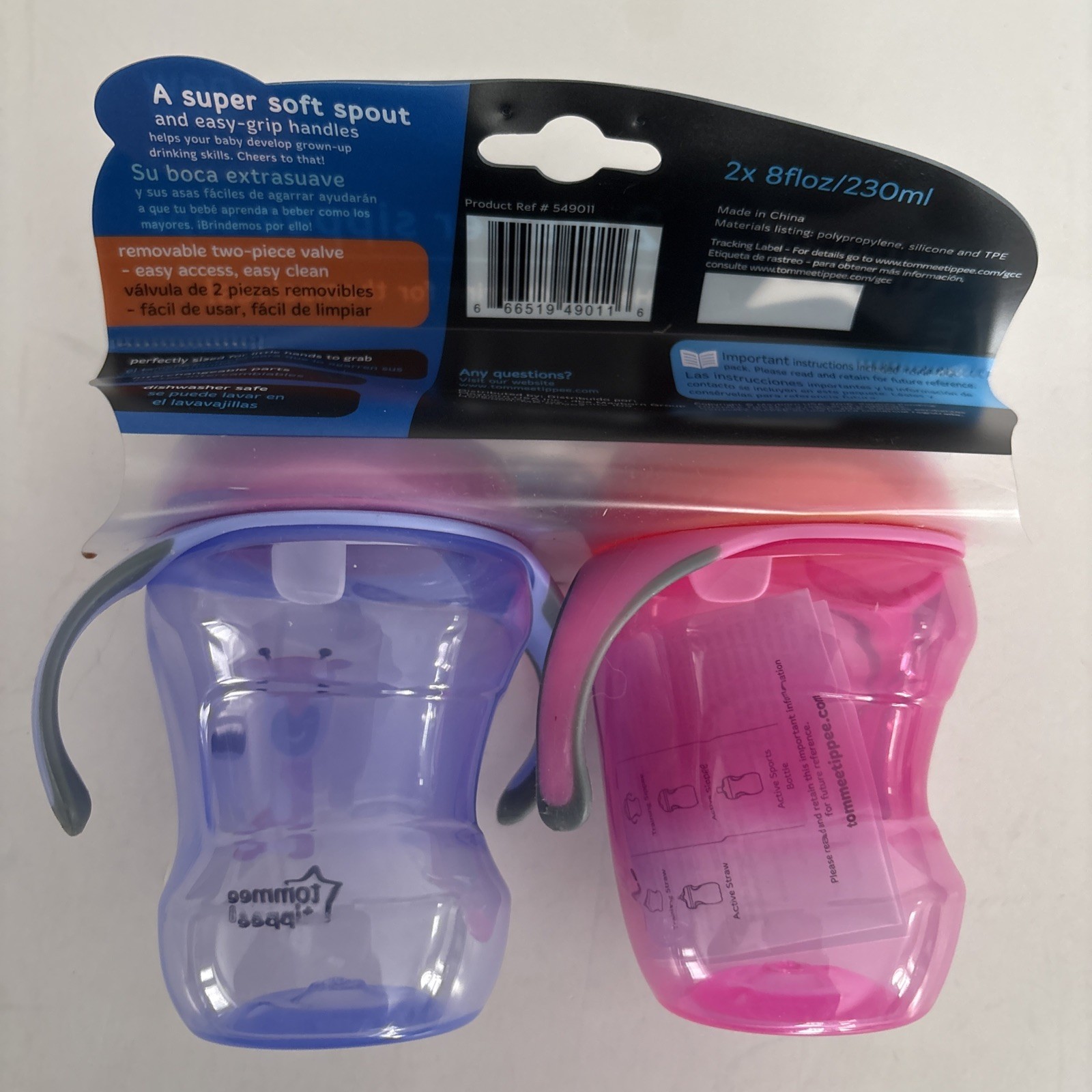Tommee Tippee 2 Trainer Sippee Cups 7+ Sin BPA Free - Spill Proof 8 oz New