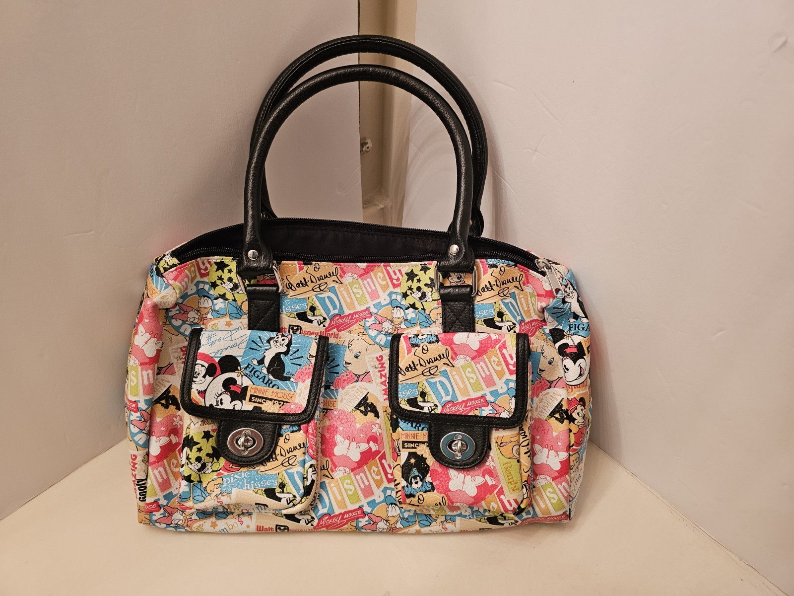 Disney Parks Mickey And Minnie Retro Print Satchel  Bag/purse New From Disney