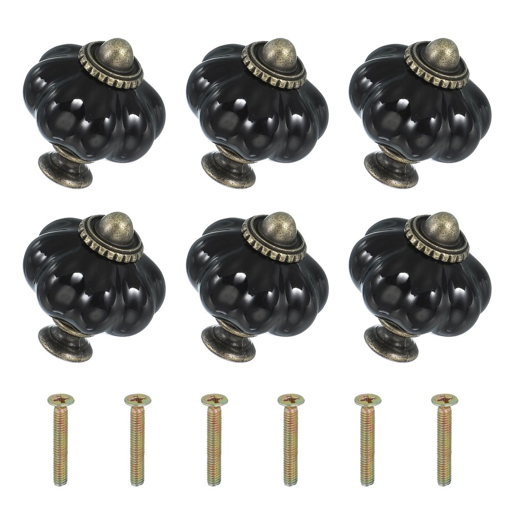 6 Packs Ceramic Knobs, Pumpkin Ceramic Cabinet Drawer Knobs, Black