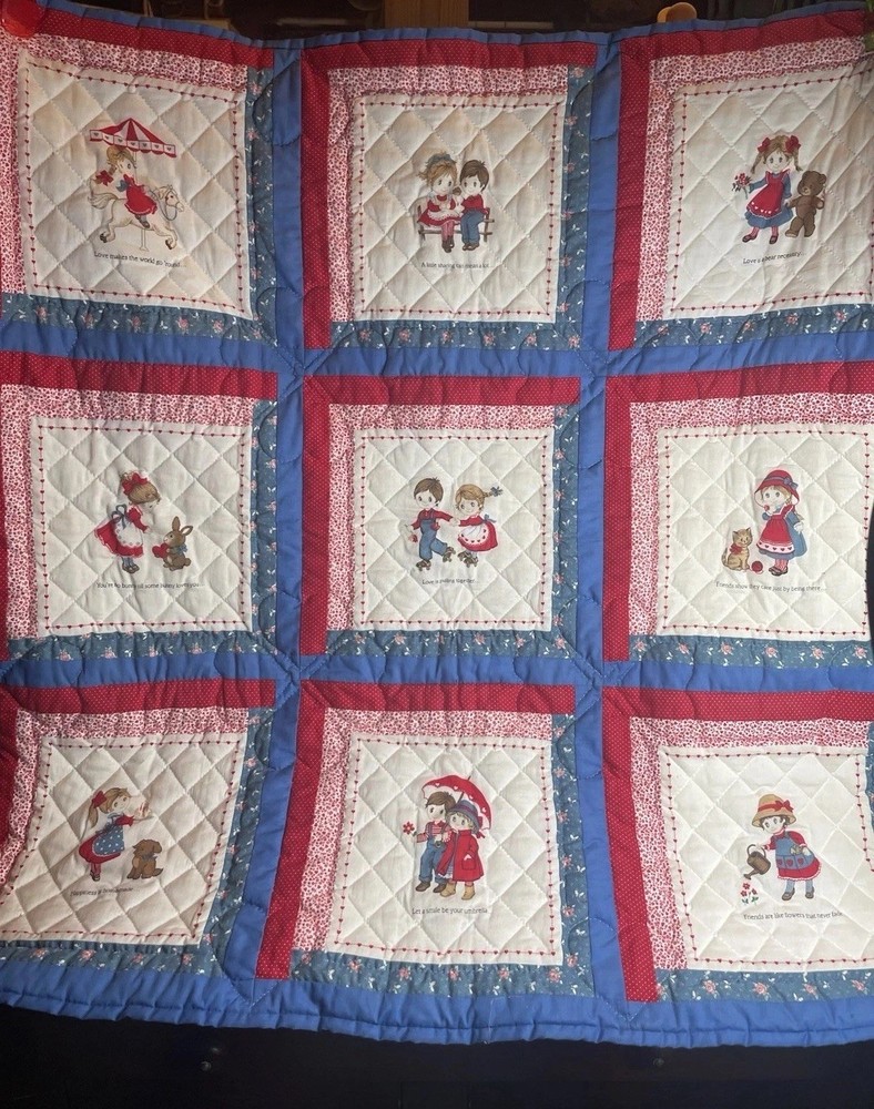 Vintage Cranston Patchwork Quilt Blanket Gingham Cottage core 35” X 34”