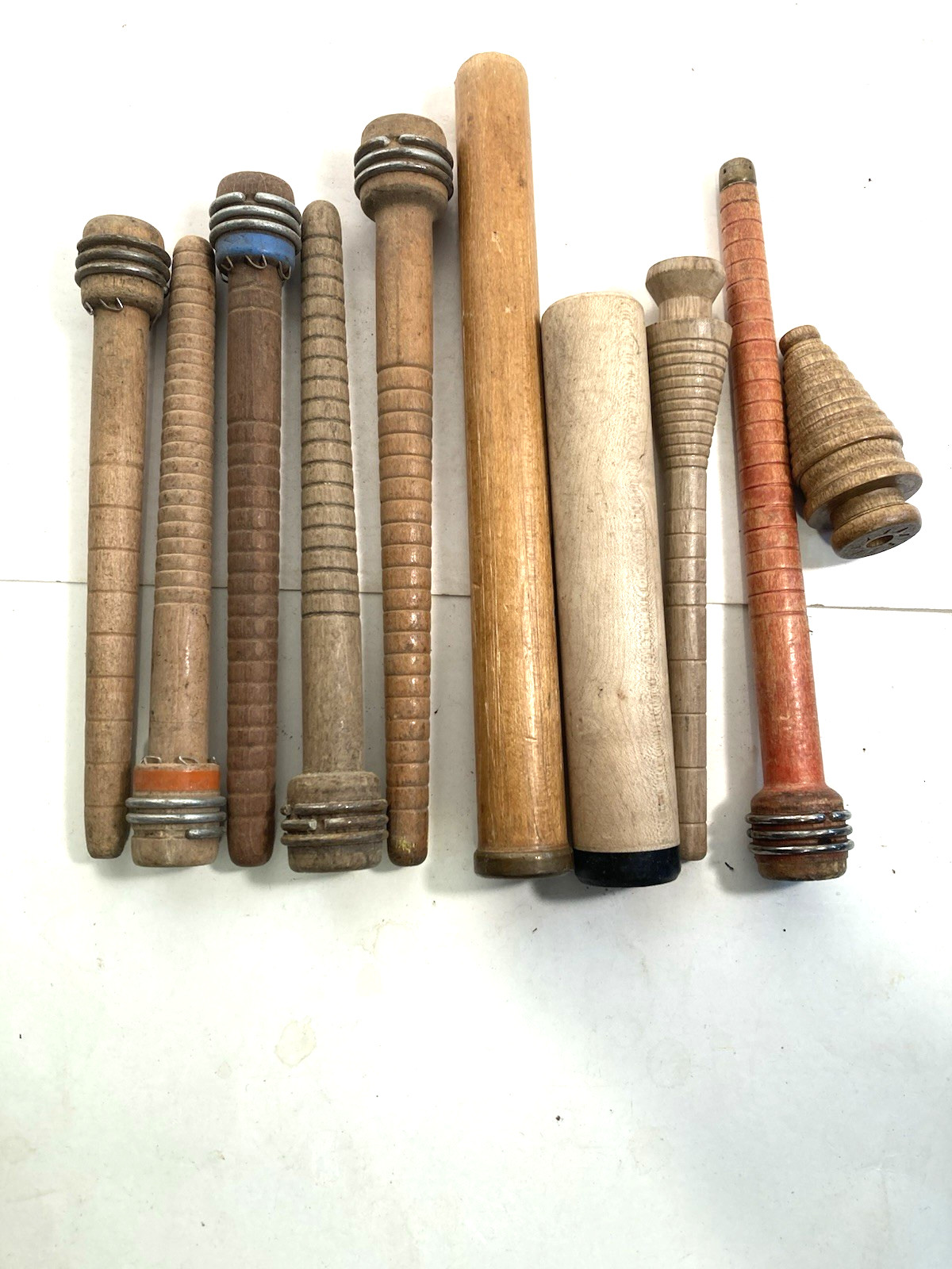 Wood Spools Bobbins Industrial Style 3"-9.75" Spindles Quills Mixed Lot-10