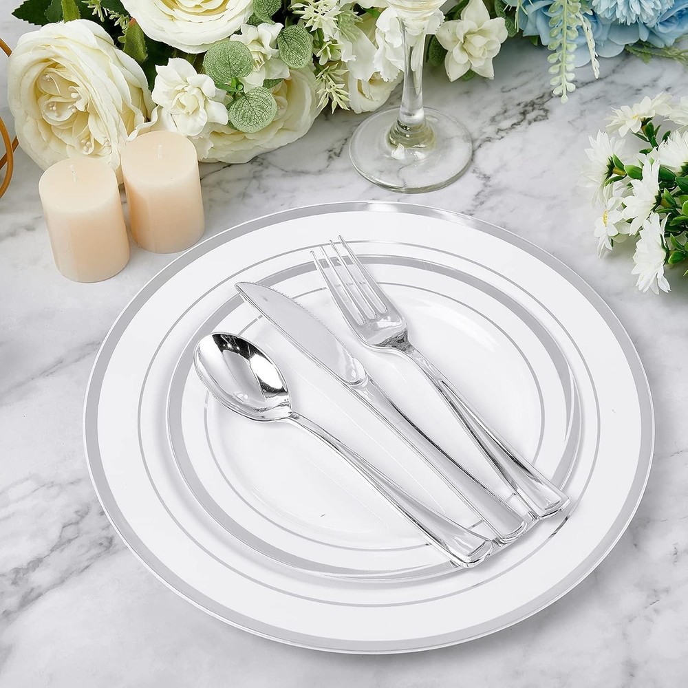 160 Pack Silver Plastic Silverware Set Plastic Flatware Set- 80 Silver Forks