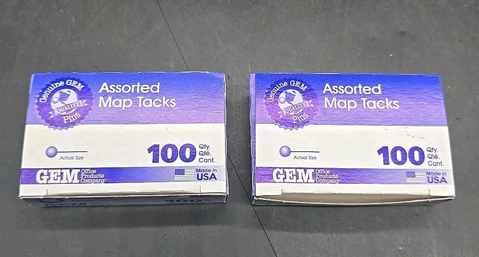 Gem Map Tacks, Plastic, Assorted, 3/8", 200/Box (GEMMTA)