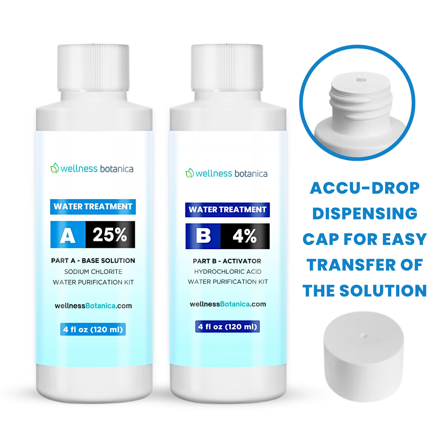 Water Purification Drops for Pets & Humans (4oz A&B Kit in BPA-Safe Bottles)