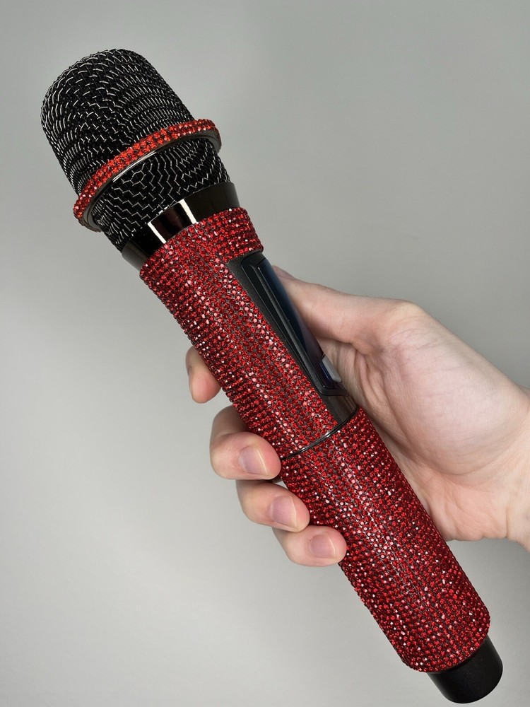 Red Rhinestone Wireless Karaoke Microphone + Receiver System - Rechargeable