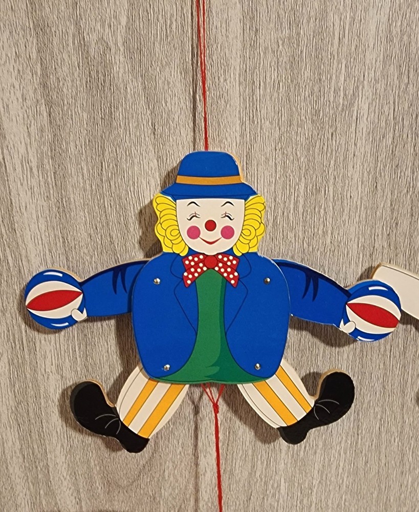 2 Vintage Pull String Jumping Jack Wooden Puppet Clowns Hand Painted