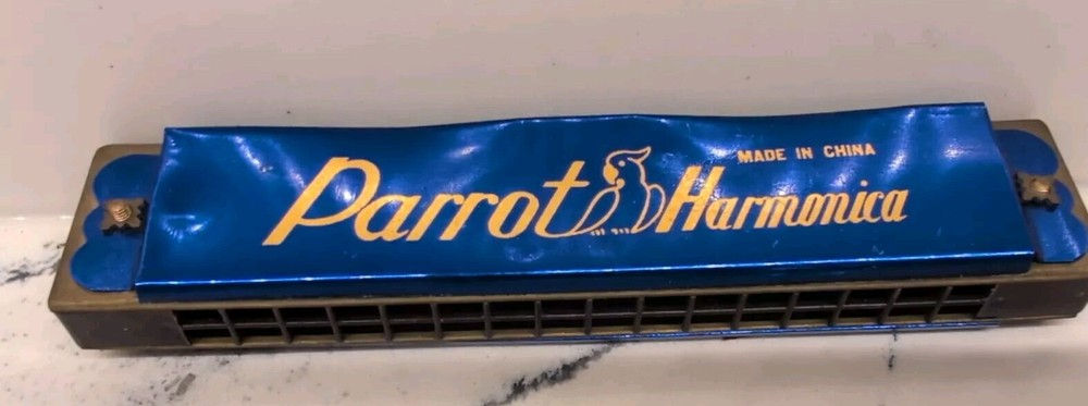 Vintage Blue PARROT 16-Hole Harmonica