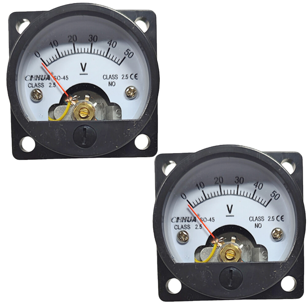 DC 0 - 50V Analog Voltmeter Analogue Voltage Panel Meter SO45 Direct Connect 2pc