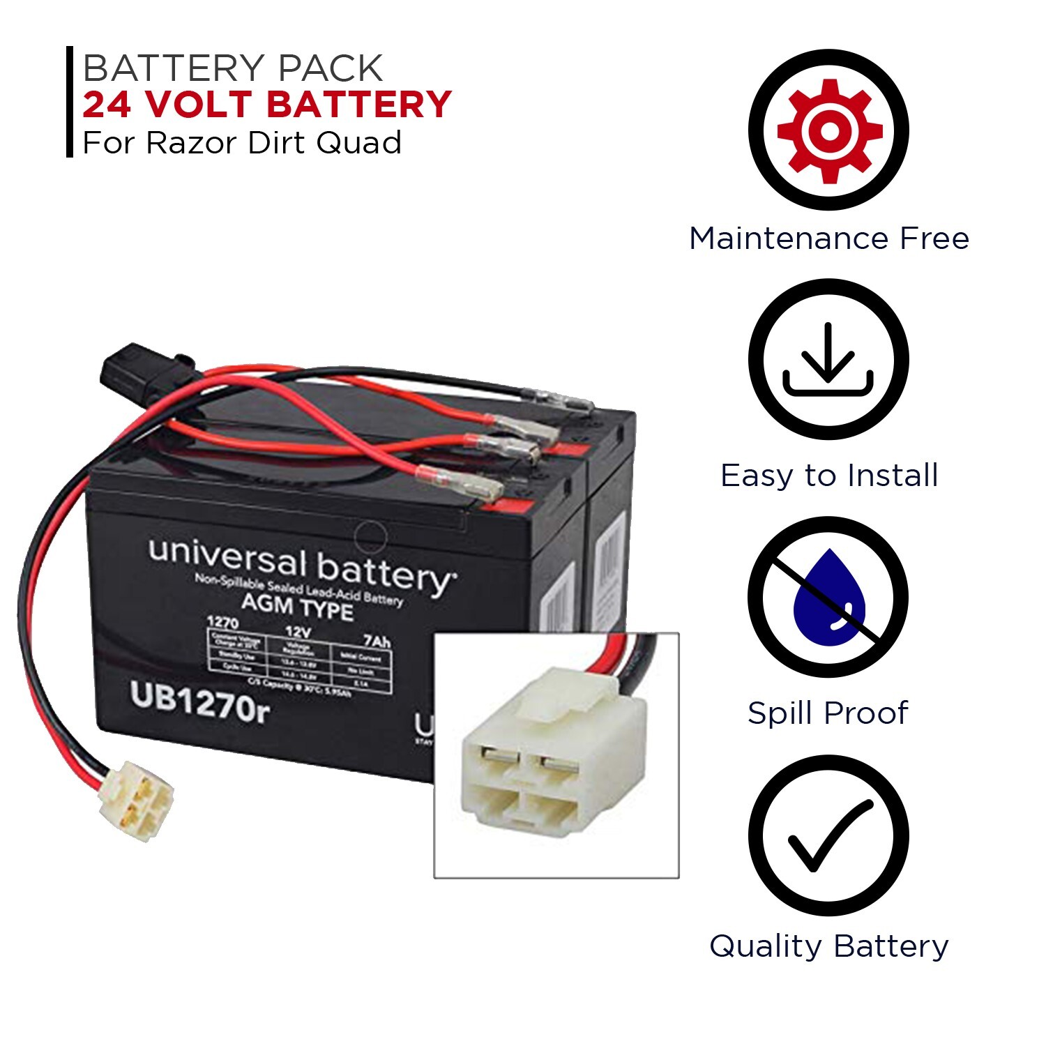 24 Volt Battery Pack for Razor Dirt Quad (7 Ah, w/ Harness) - Replacement Set
