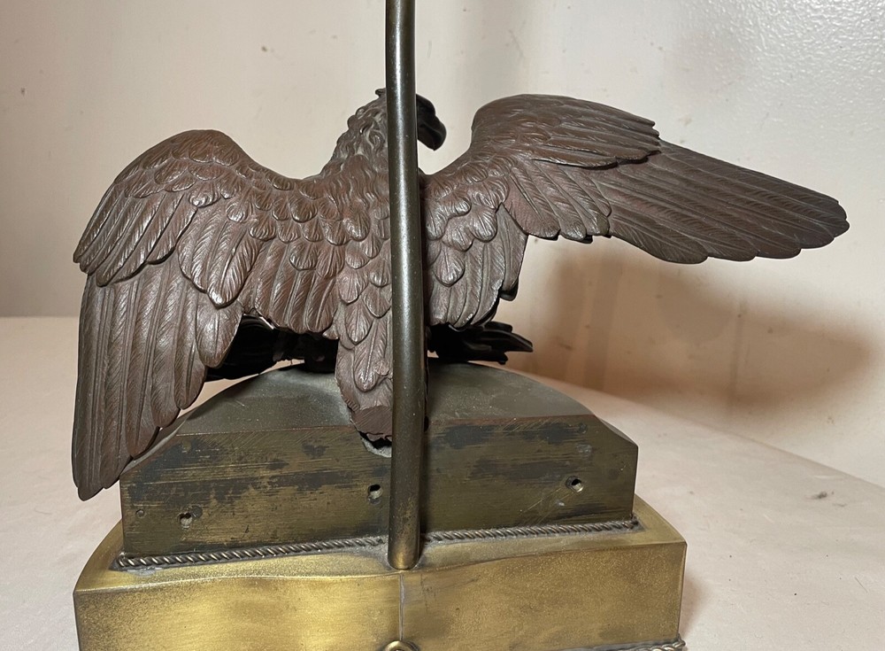 antique patinated solid bronze american bald eagle electric table lamp statue