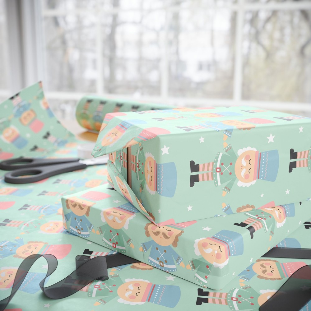 Mint With Nutcracker Print Wrapping Papers