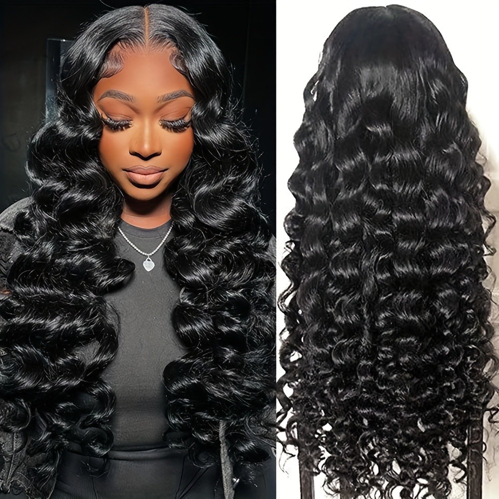 Long Black Deep Wave Lace Front Wigs 13x4 Free Part Pre Plucked Natural Hairline