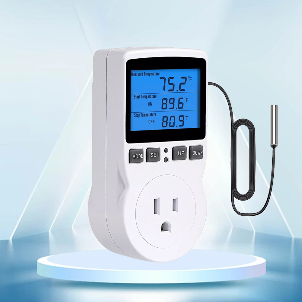 Digital Thermostat Outlet Plug Temperature Controller Heating Cooling w/ Probe5G