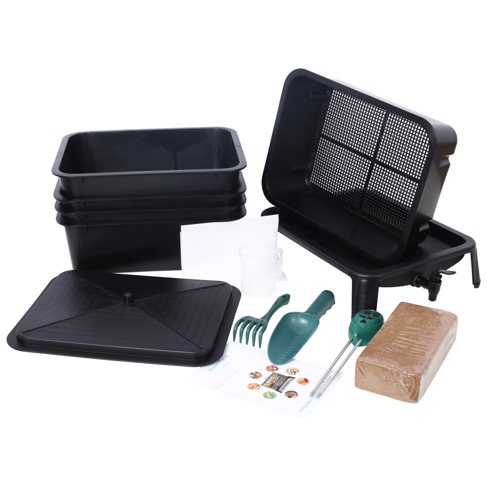5-Layer Worm Compost Bin, 50L Worm Composter, Easy Setup Inclusive Worm Farm Kit