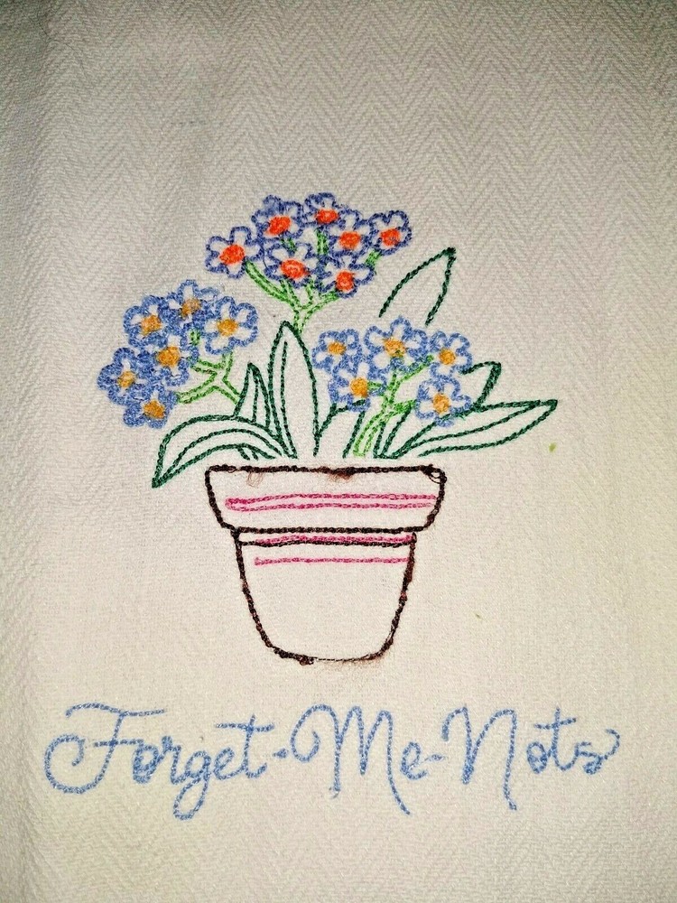 CUSTOM EMBROIDERED KITCHEN TOWELS - FORGET-ME-NOTS