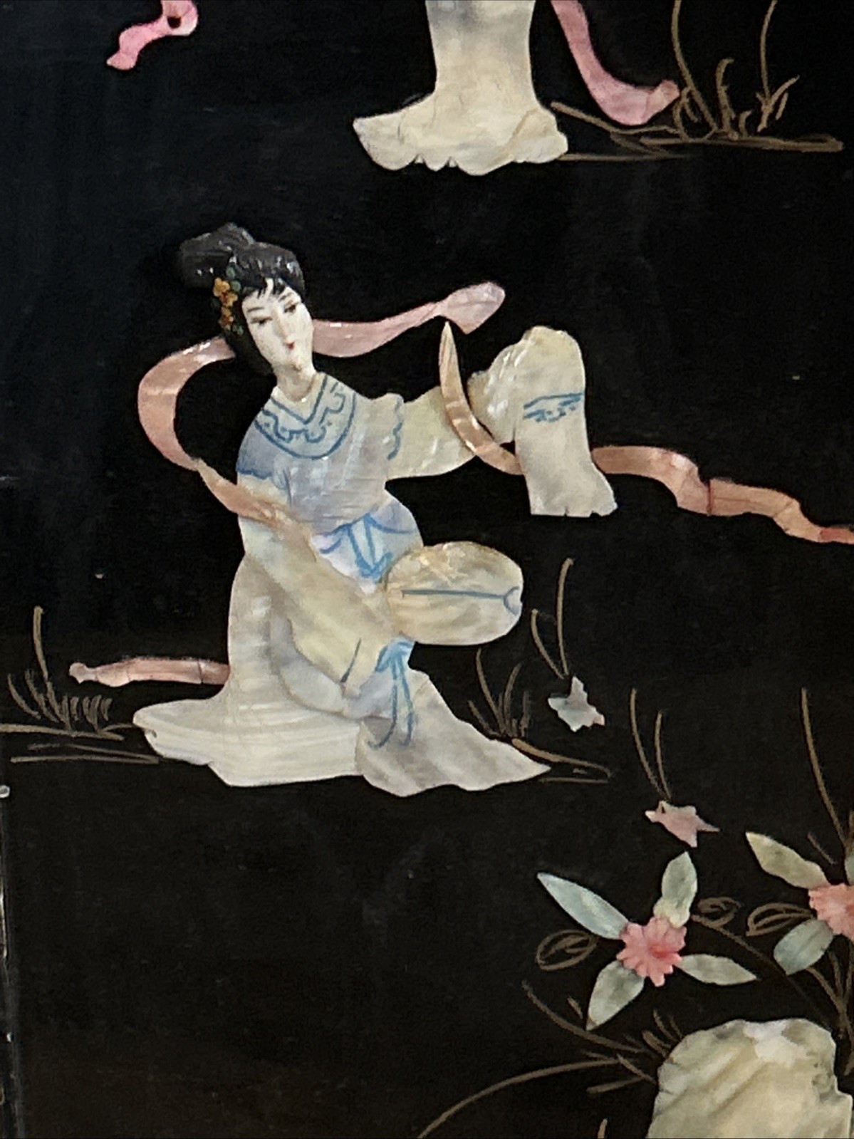 3 Vintage Laquered Asian With Mother of Pearl Panels 12”x 36” 2 Sets Available