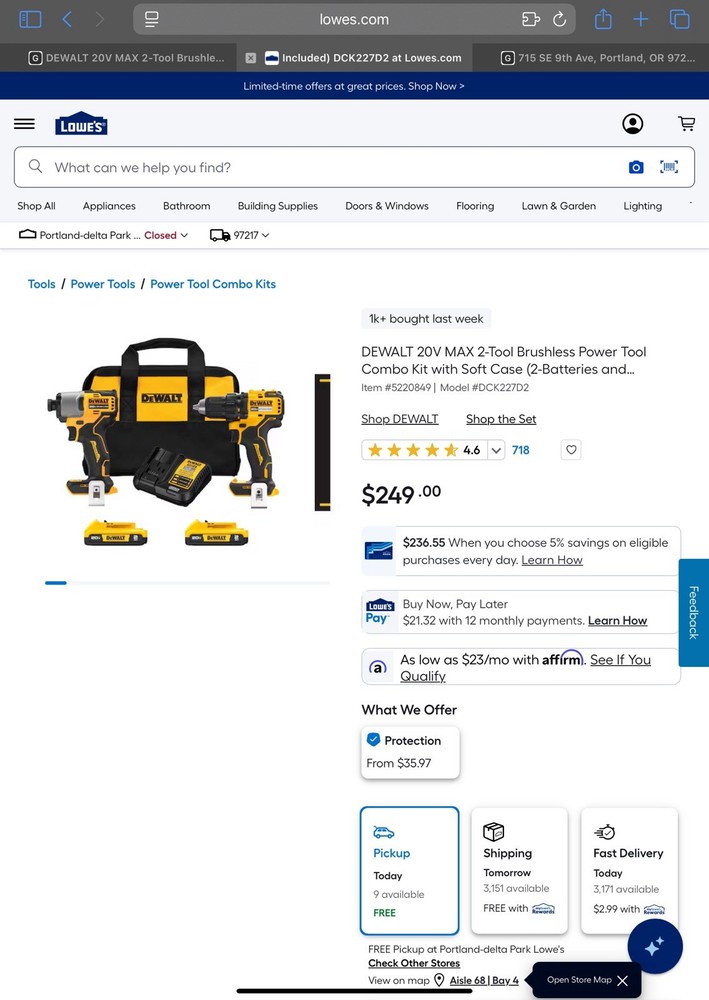 DEWALT 20V MAX 2-Tool Brushless Power Tool Combo Kit with Soft Case