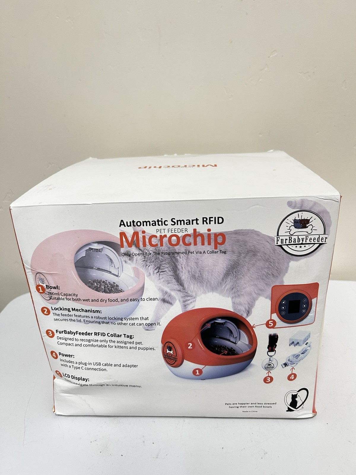 FurBabyFeeder Sphere Automatic Microchip Pet Feeder Locking Doors Orange NOB