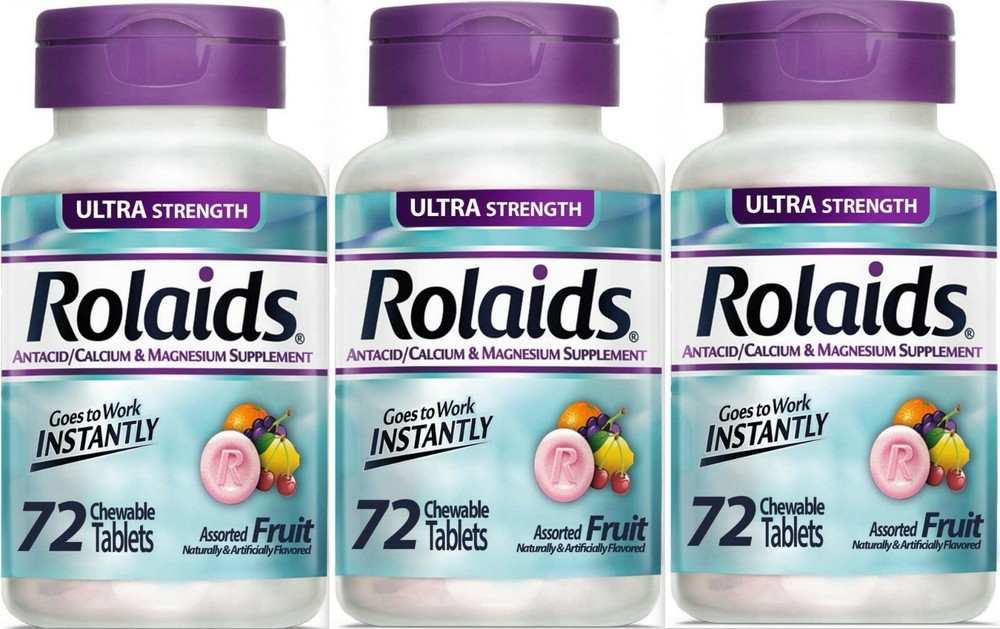 ROLAIDS Ultra Strength Chewable Antacid Tablets 72ct ASSORTED FRUIT ( 3 pack ) ^