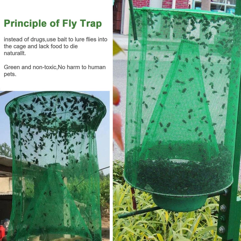 2 Pack Reusable Ranch Fly Trap Cage Net, Pest Bug Fly Catcher Killer