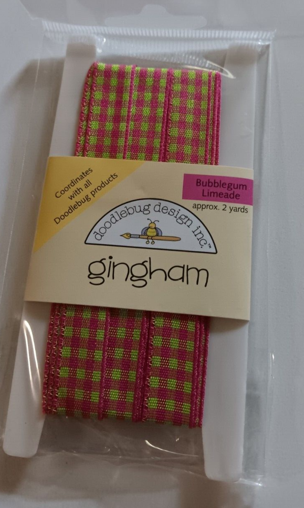 Doodlebug Ribbon Spool Gingham Bubblegum Limeade Pink Lime Green
