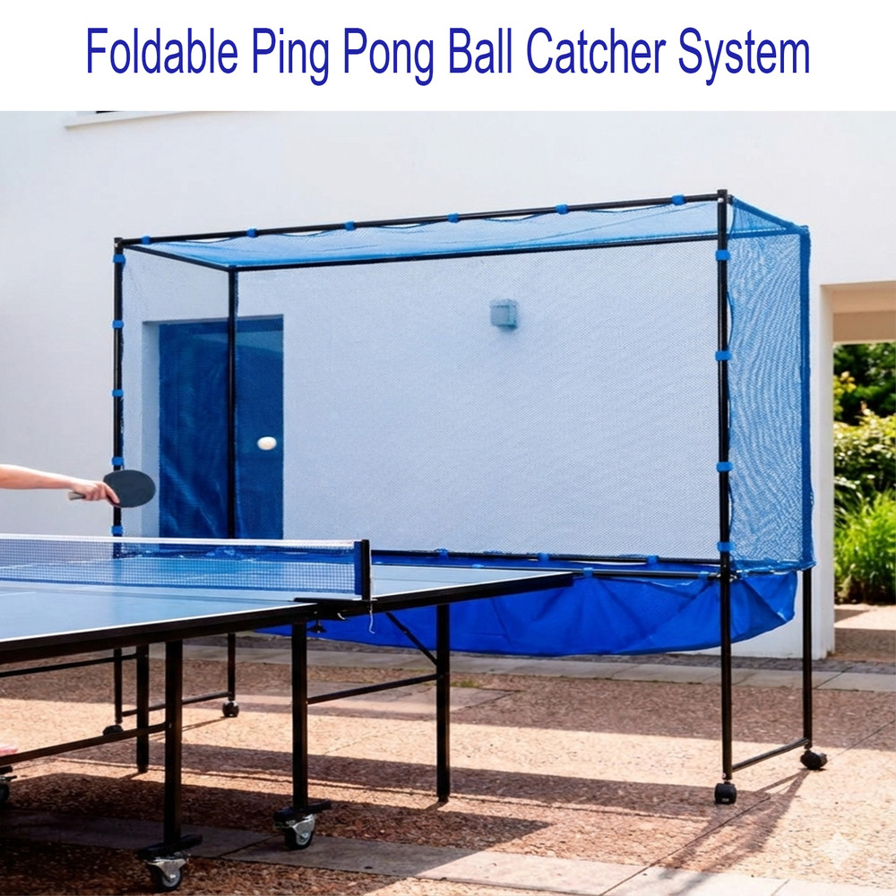 Table Tennis Catch Net with Wheels, Ping Pong Training Return Net for Practice