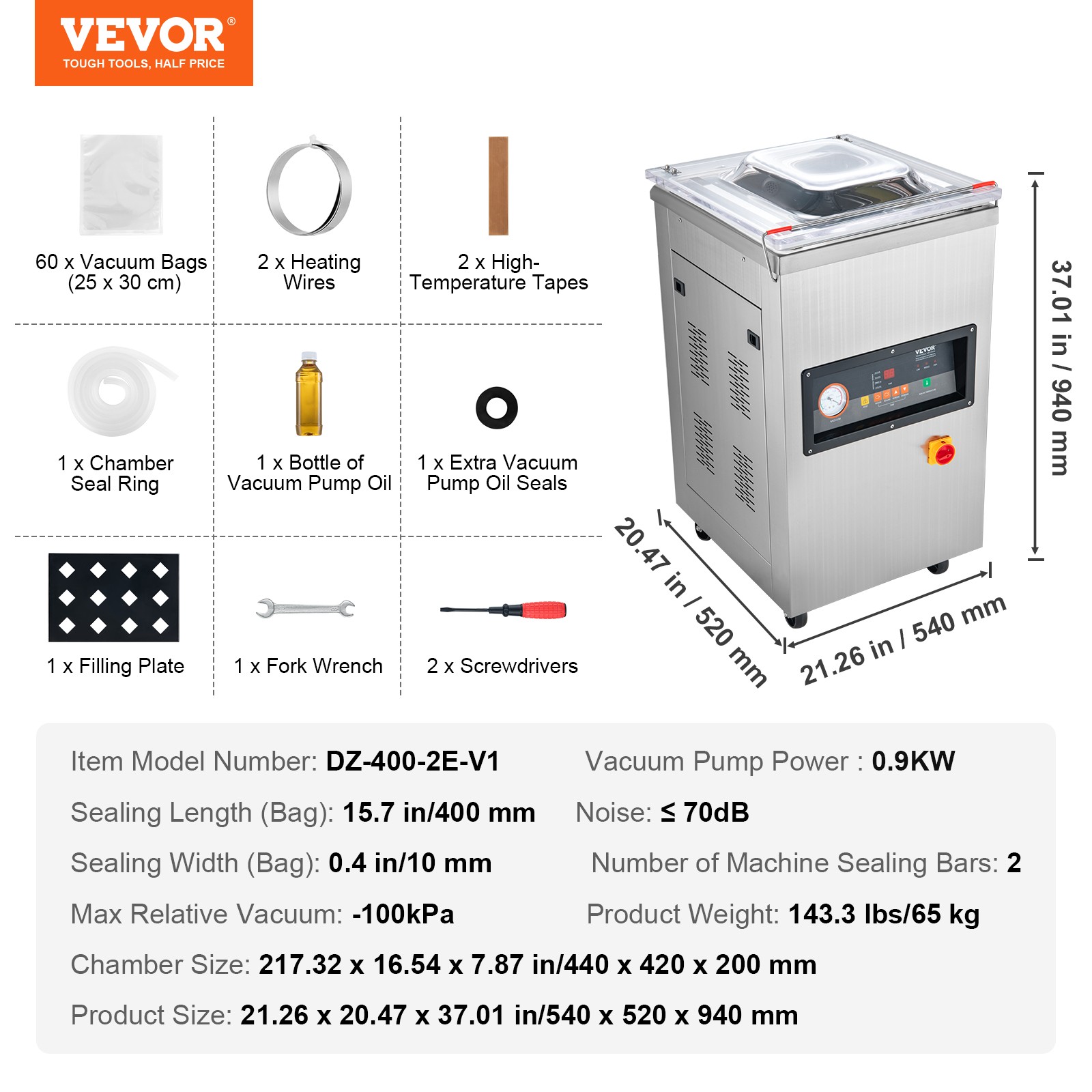 VEVOR Chamber Vacuum Sealer Commercial Vacuum Sealing Bag Packing Machine 600W
