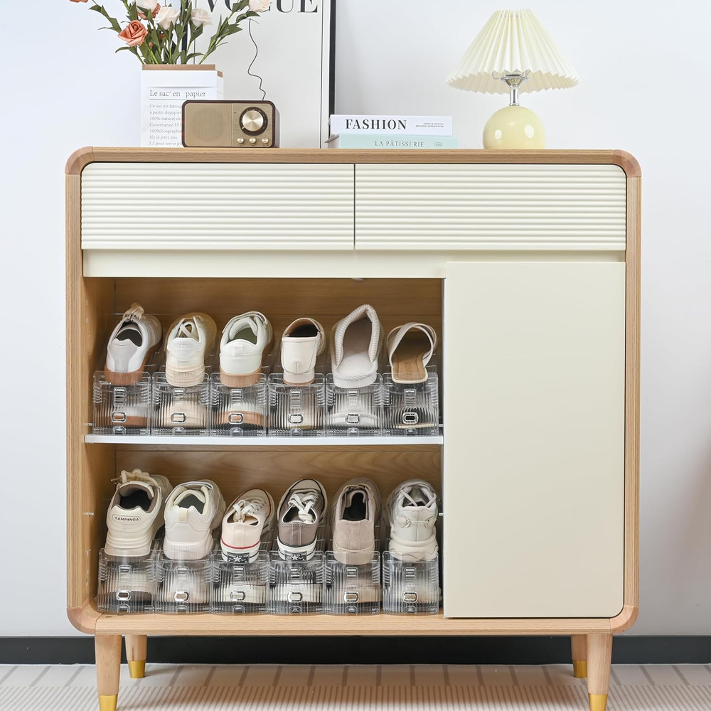 24-Pack Clear Shoe Organizer - Space-Saving Adjustable Stacker for Closets