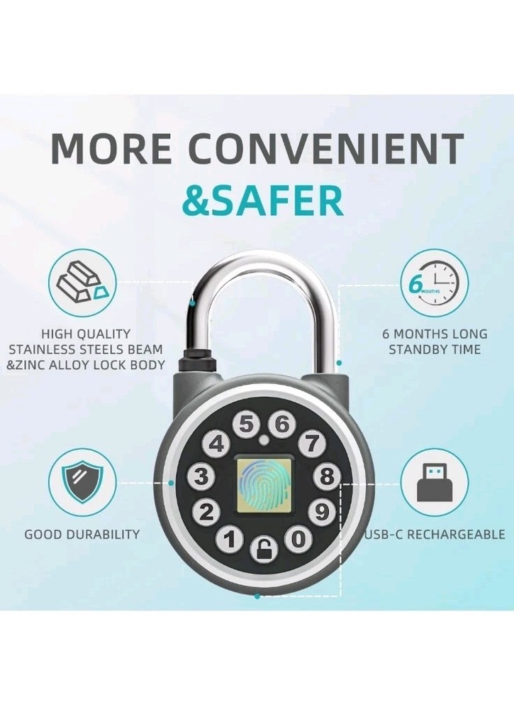 Fingerprint Padlock,Bluetooth Pad Locks with Code, Water Resistant Smart Padlock