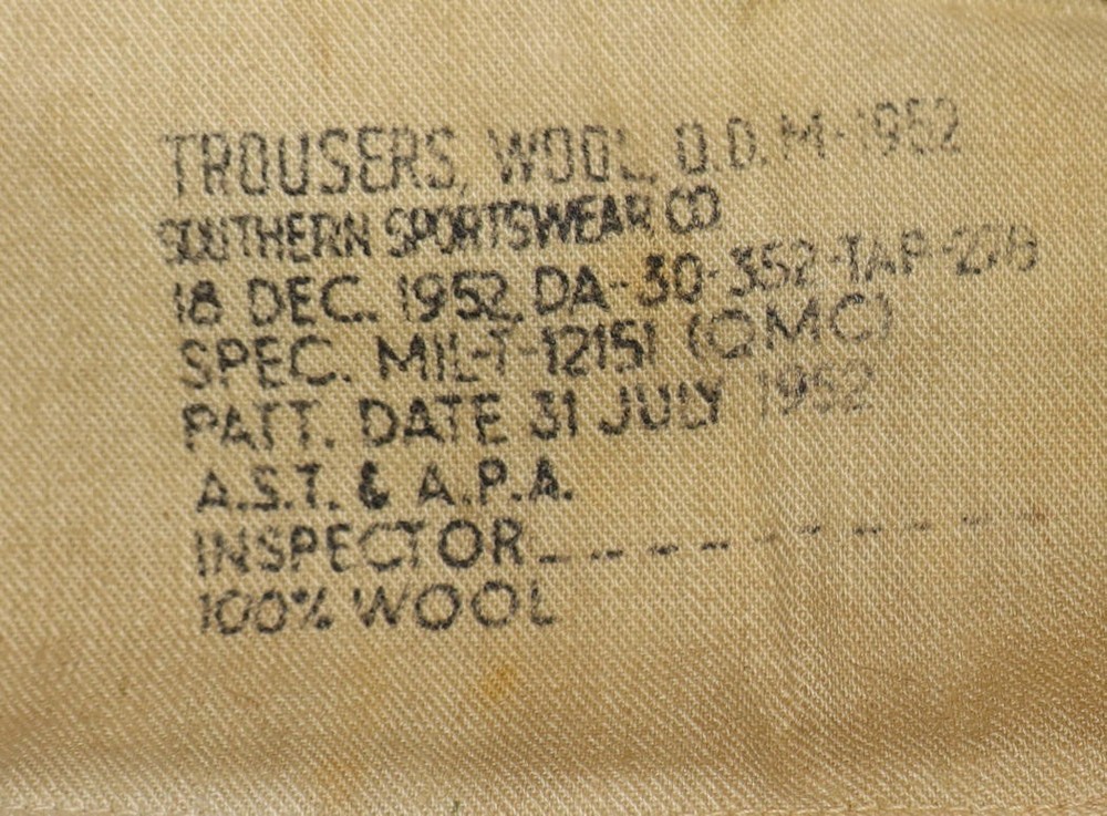 ORIGINAL POST WWII 1952 DATED WOOL FIELD TROUSERS