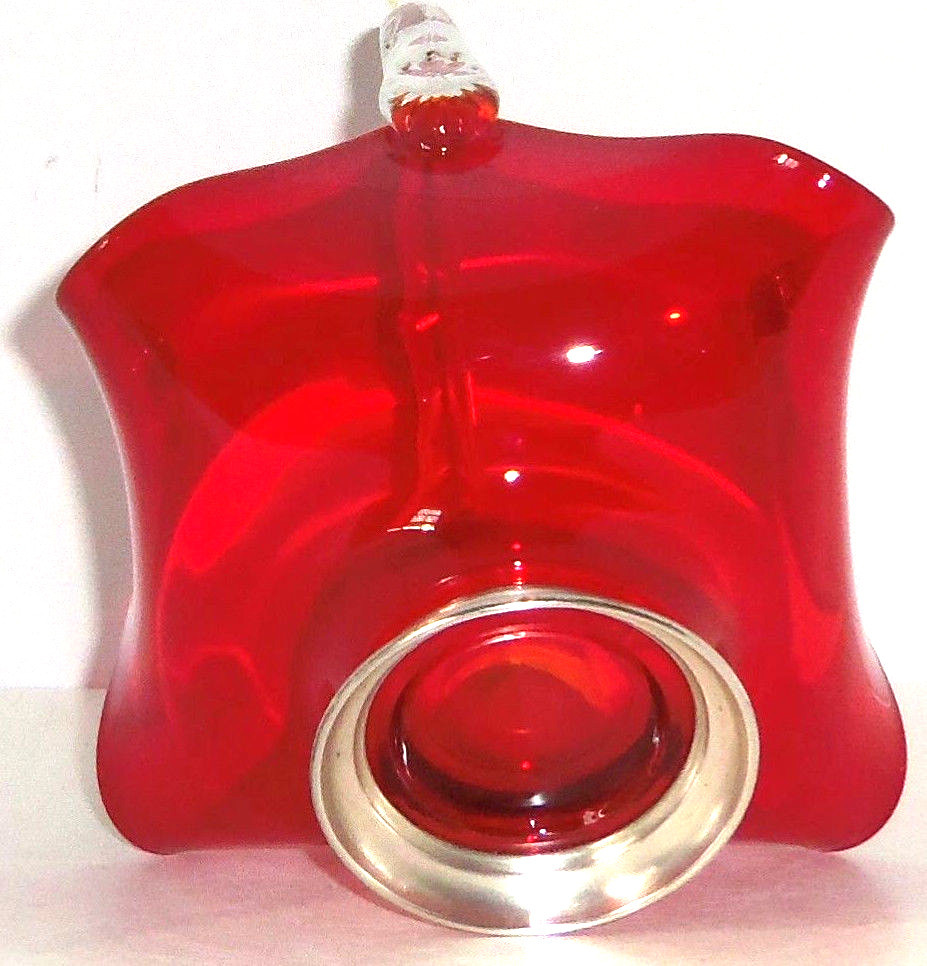 Baldwin Sterling Crystal Ruby Red Basket Clear Handle Silver Base Rare Vintage