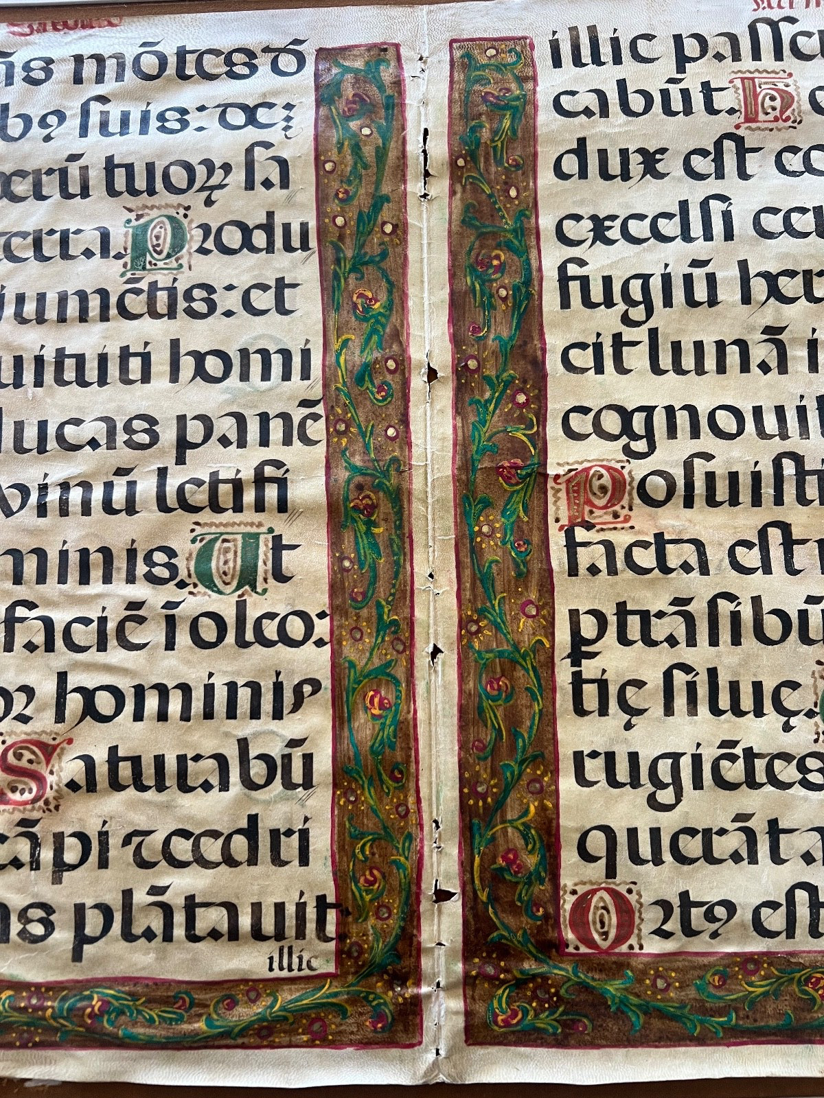 Rare Museum Large 15th century Illuminated Manuscript Leaf on Parchment