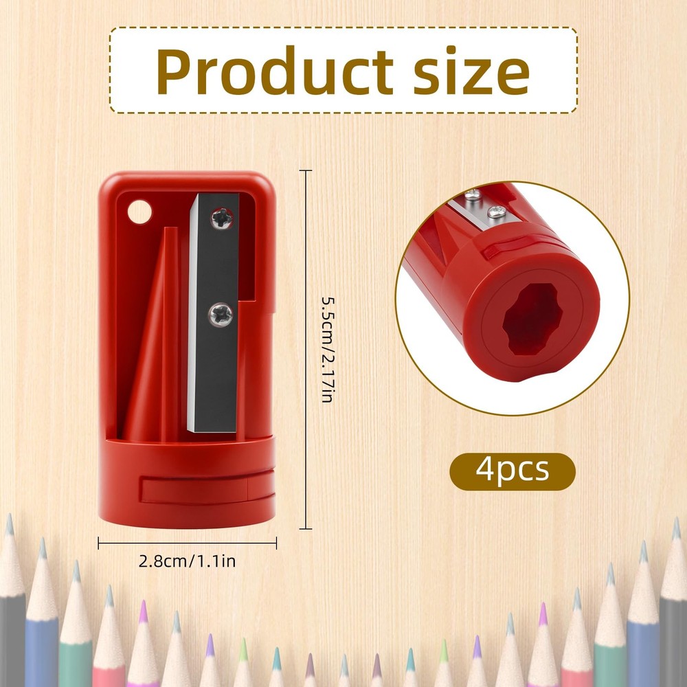 4 Pack Carpenter Pencil Sharpener, Manual Contractor Red