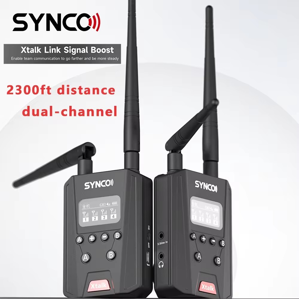 SYNCO Xtalk Link 2300ft Wireless Intercom System Dual-Channel Signal Boost 1000m