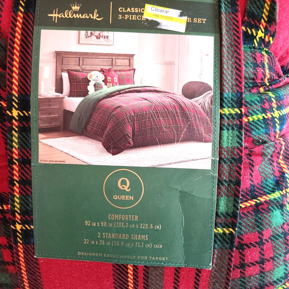 Hallmark Queen Flannel Classic Plaid 3 pc Comforter Set Red