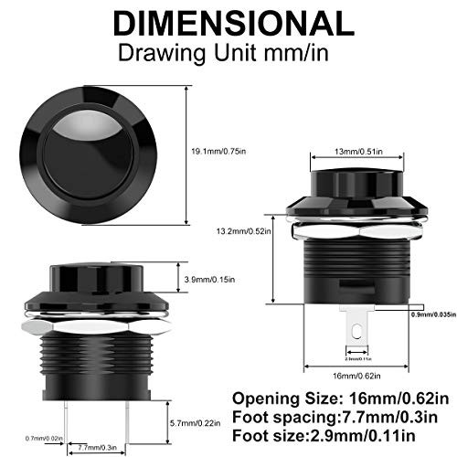 Momentary Push Button Switch Mini No Lock Round Switch AC 250V / 3A Black Cap