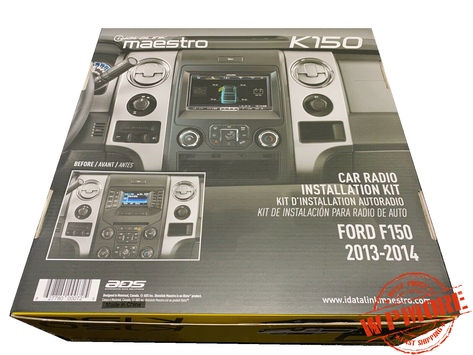 iDatalink Maestro Dash KIT F150 for Ford F150 2013 2014 w.4.3" screen + ADS MRR