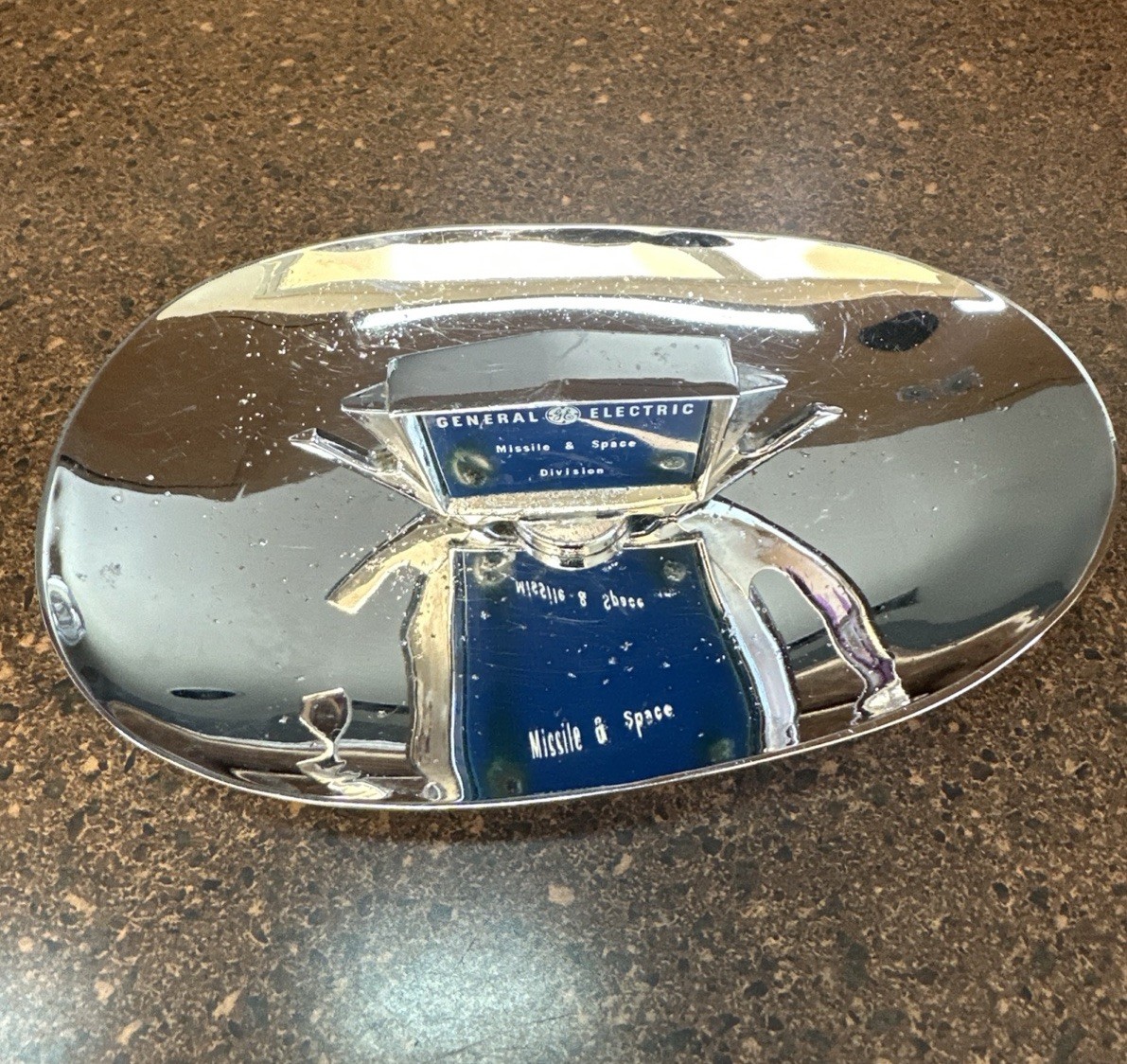 Vtg 1960s GE Missile & Space Division Chrome Ashtray NASA Aerospace Contractor