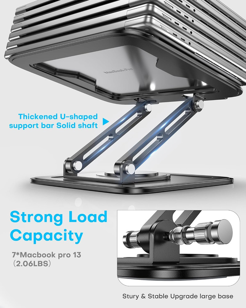 Adjustable Laptop Stand, Computer Stand with 360 Rotating Base, Ergonomic Lapto