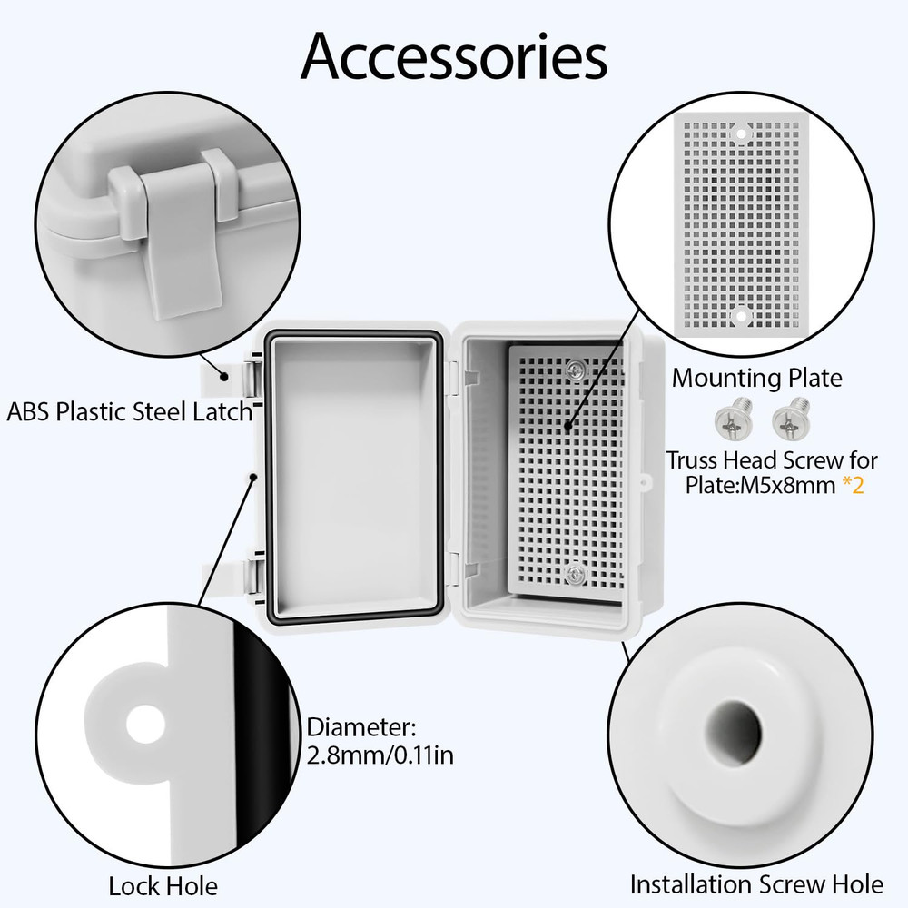 Junction Box, ABS Plastic, IP65 Waterproof Dustproof Universal Enclo