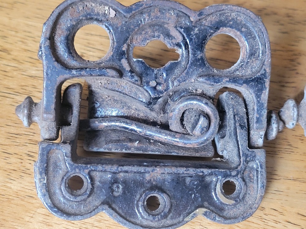 Antique Cast Iron Spring Loaded Screen Door Hinge Hardware Set