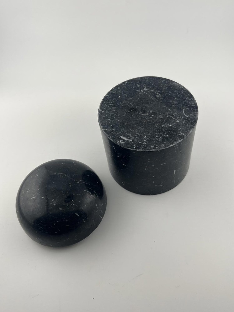 Black Natural Stone Container with Lid Handmade Decorative Storage Jar