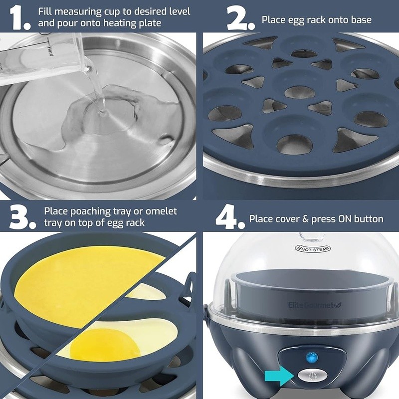 Egg Cooker Rapid Boiling Easy Peel Timer Multi Function Poacher Steamer New