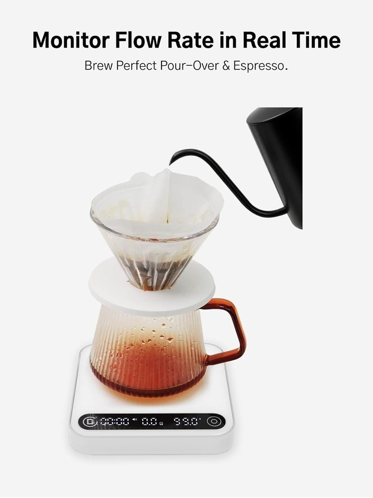 COFFMETER Smart Coffee Scale Timer Flow Rate App 0.1g Precision White - NIB